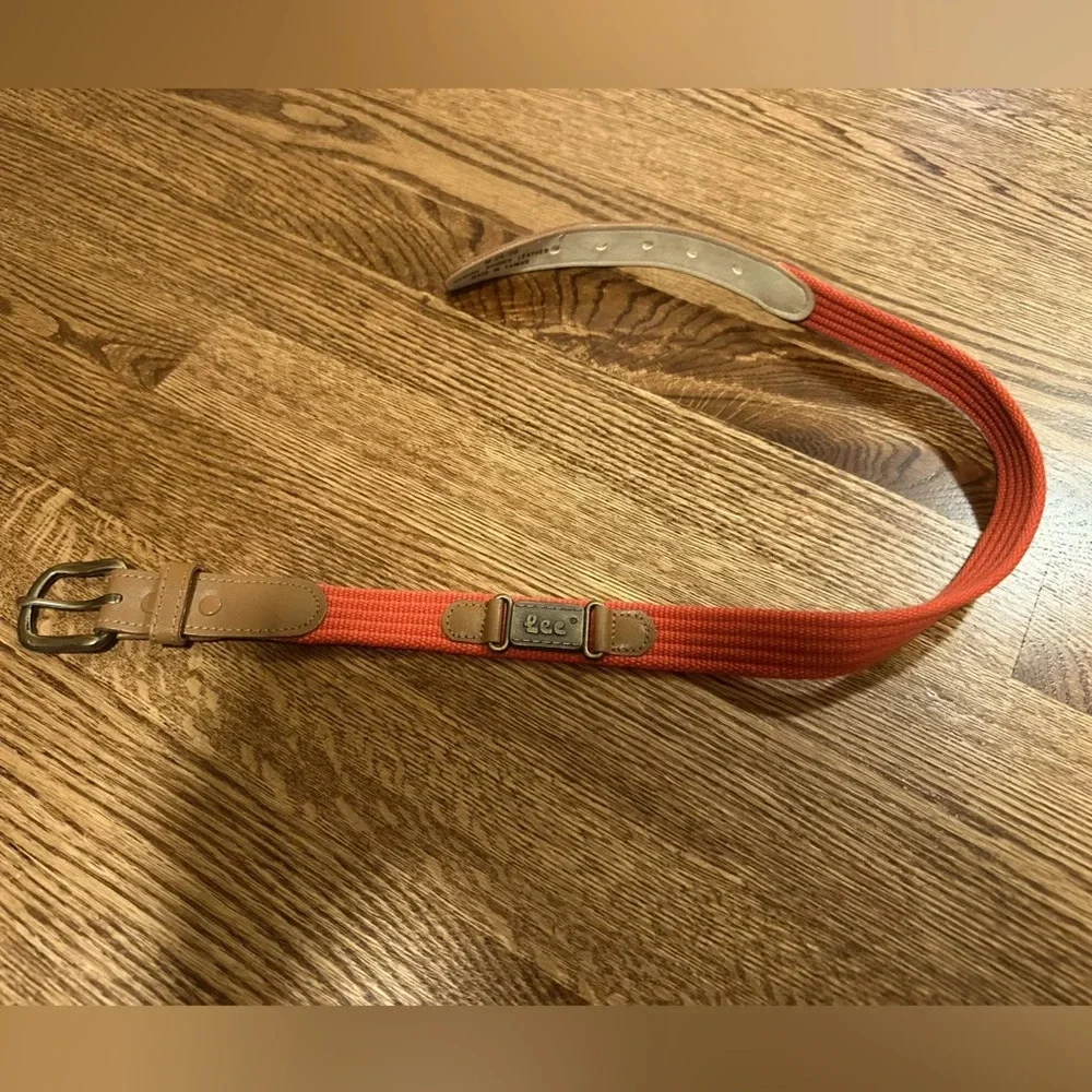 Lee Boys Orange Woven Belt Adjustable Canvas Leather Trim School Size M 24/26